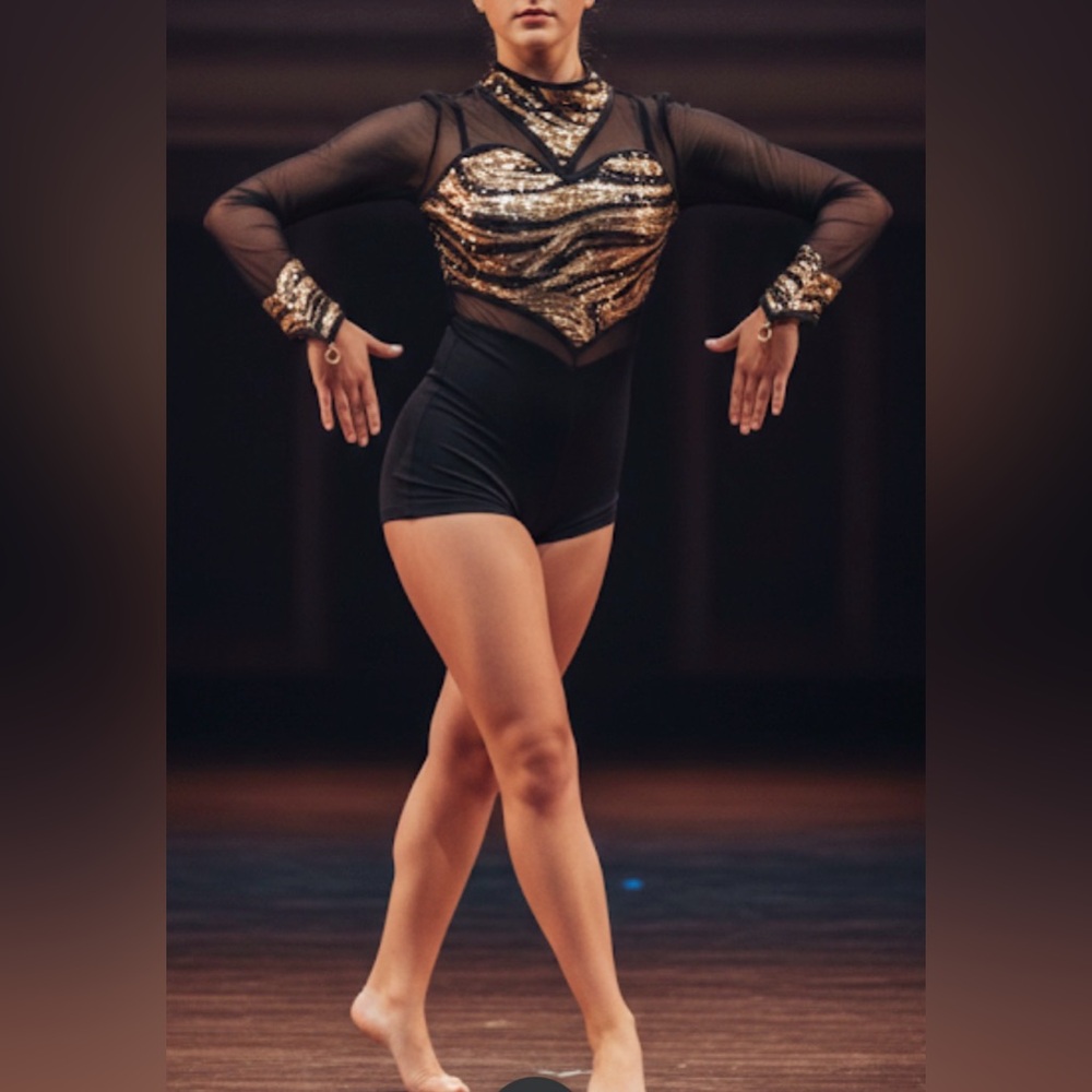 Weissman Costume Zebra Black and Gold Sequin Girls‎ Top Sz SA Dance Show Glam